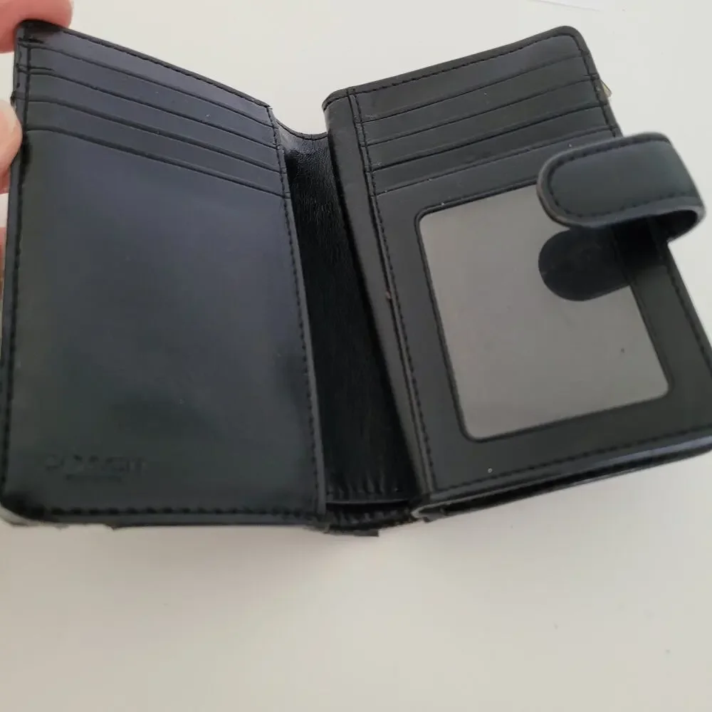 Coach Wallet‎ Crossgrain Leather Monogram Black Tan Medium Bifold Logo Compact